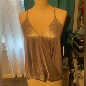 Holiday glam. Matt Gold sparkle top unusual style  sz Large
